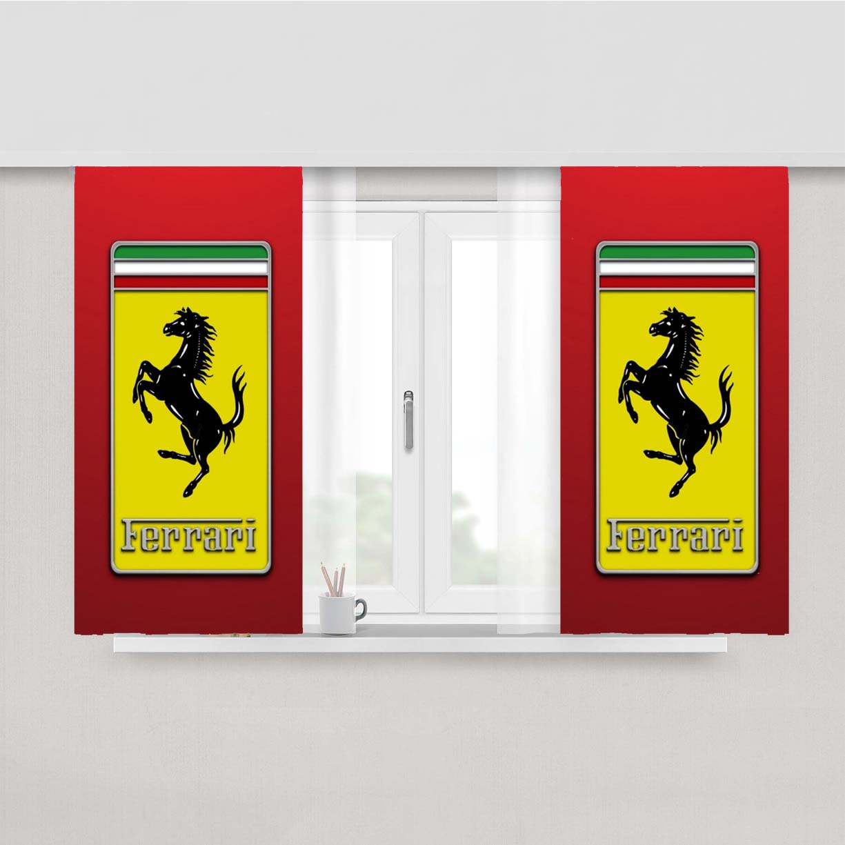 Classic Ferrari Logo Peach Skin Window Curtains