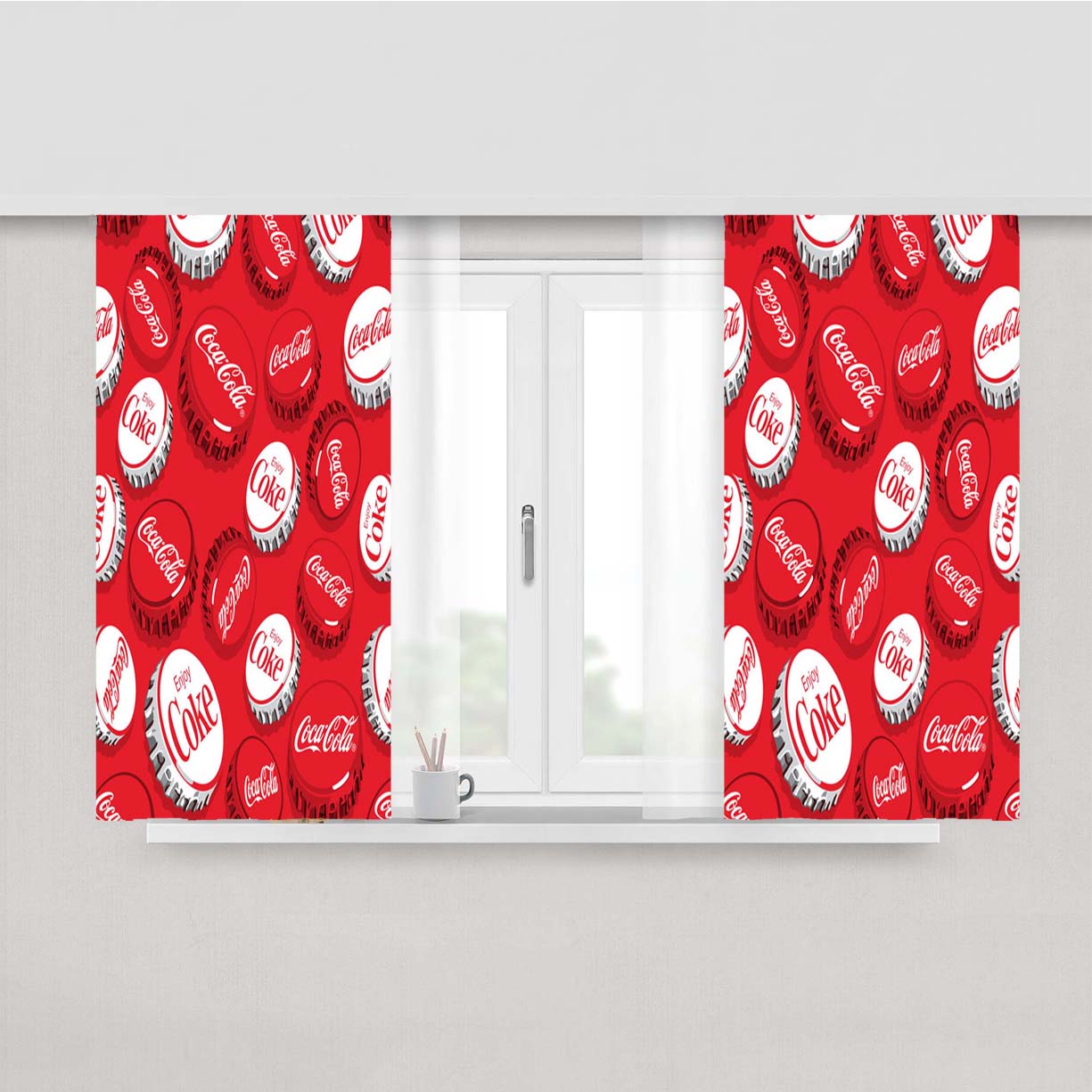 Coca-Cola Caps Peach Skin Window Curtains