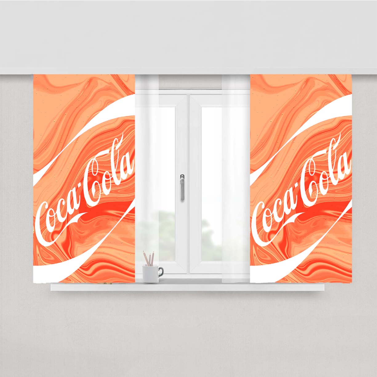 Coca-Cola Marble Pink Peach Skin Window Curtains