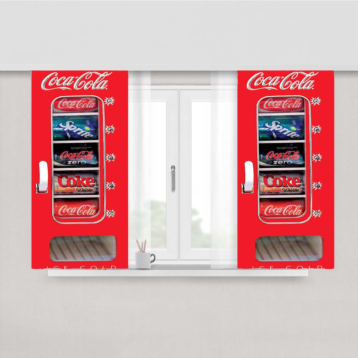 Coca Cola Ice Cold Vending Machine Peach Skin Window Curtains