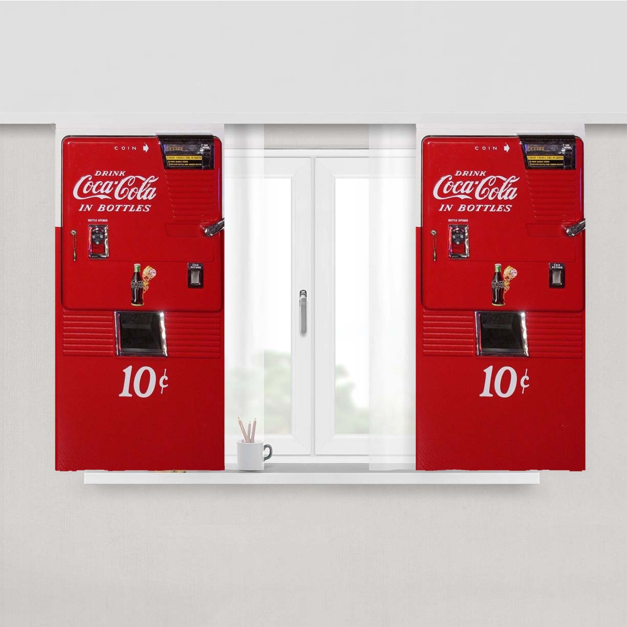 Coca Cola In Bottles Ice Cold 10 Cents Vending Machine Peach Skin Window Curtains