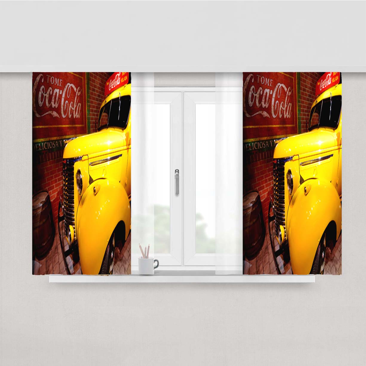 Coca Cola Truck Peach Skin Window Curtains