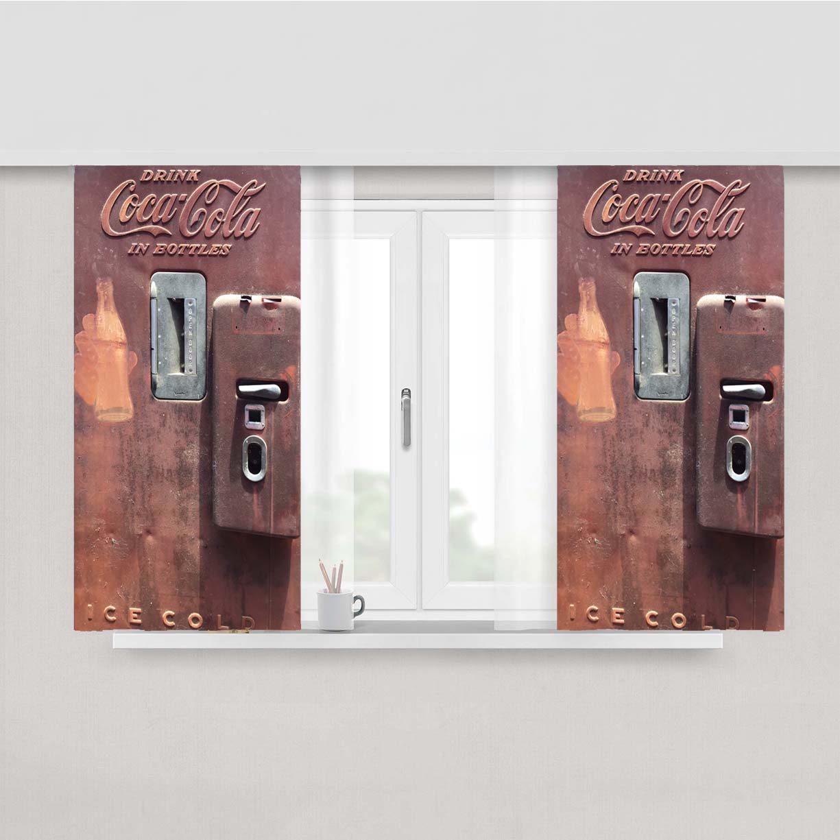 Coca Cola Wood Vending Machine Peach Skin Window Curtains