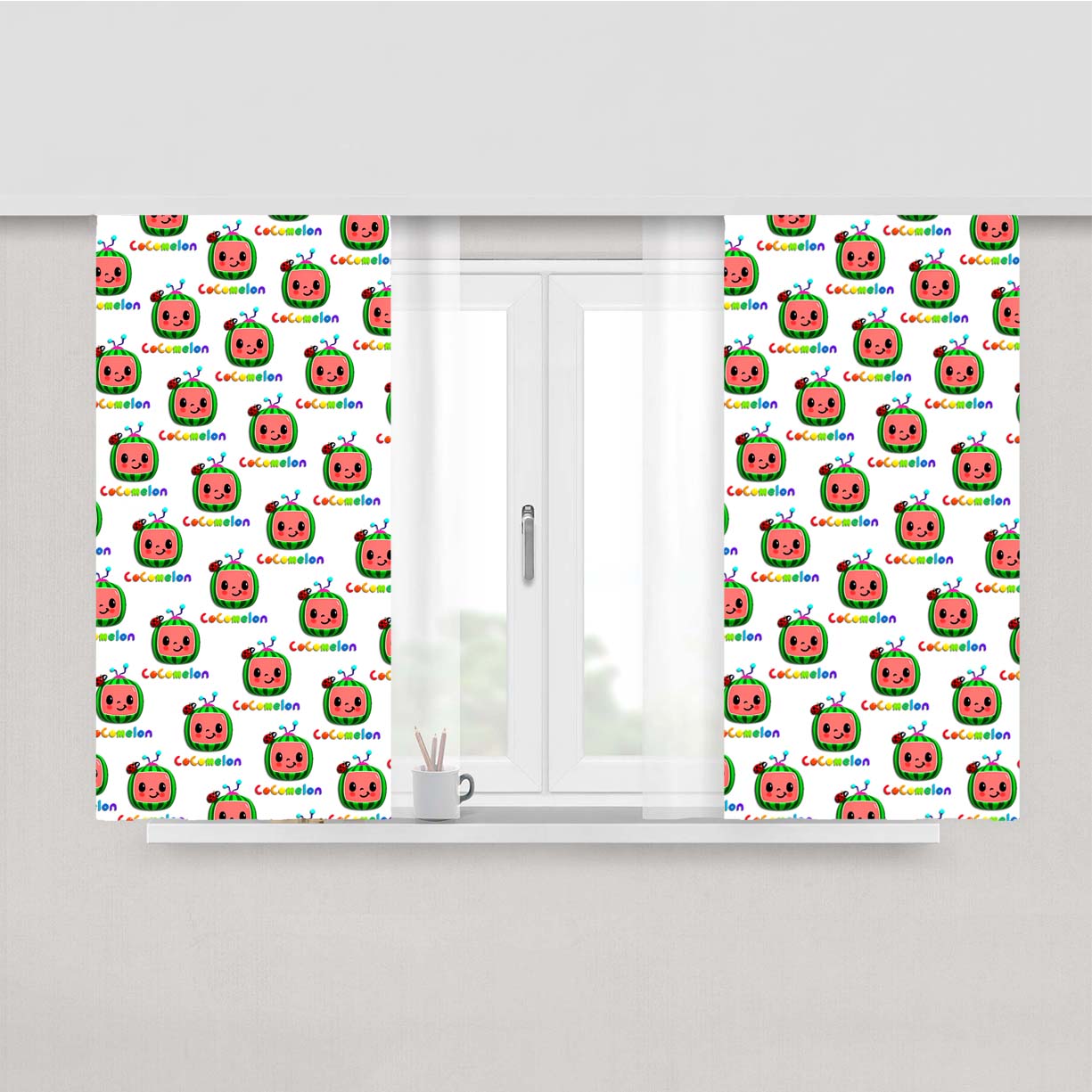 Cocomelon Pattern Peach Skin Window Curtains