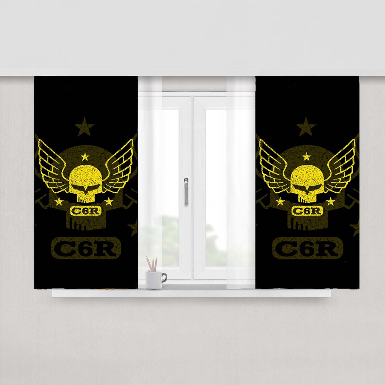 Corvette C6R Skull Peach Skin Window Curtains
