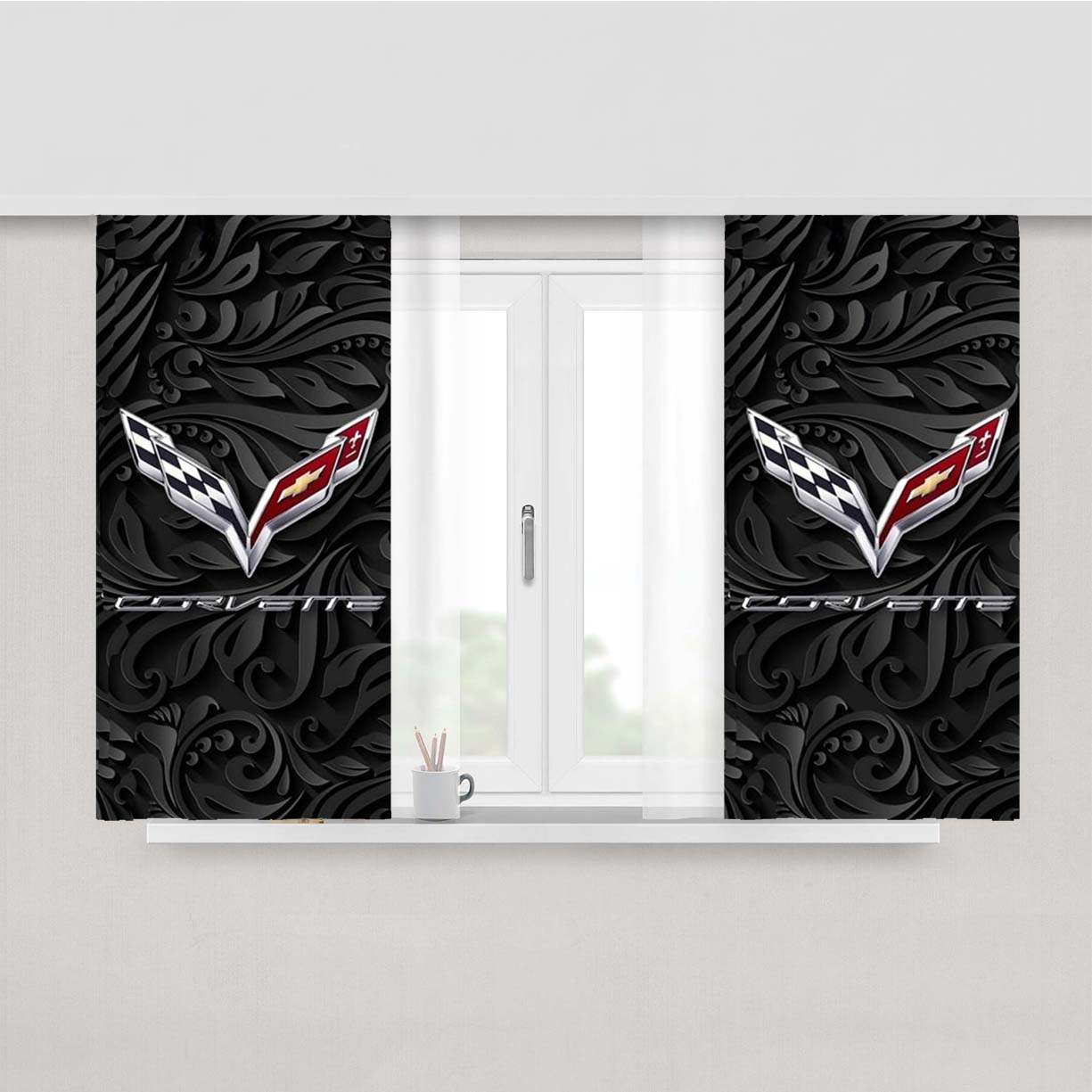 Corvette Chevy Symbol Peach Skin Window Curtains