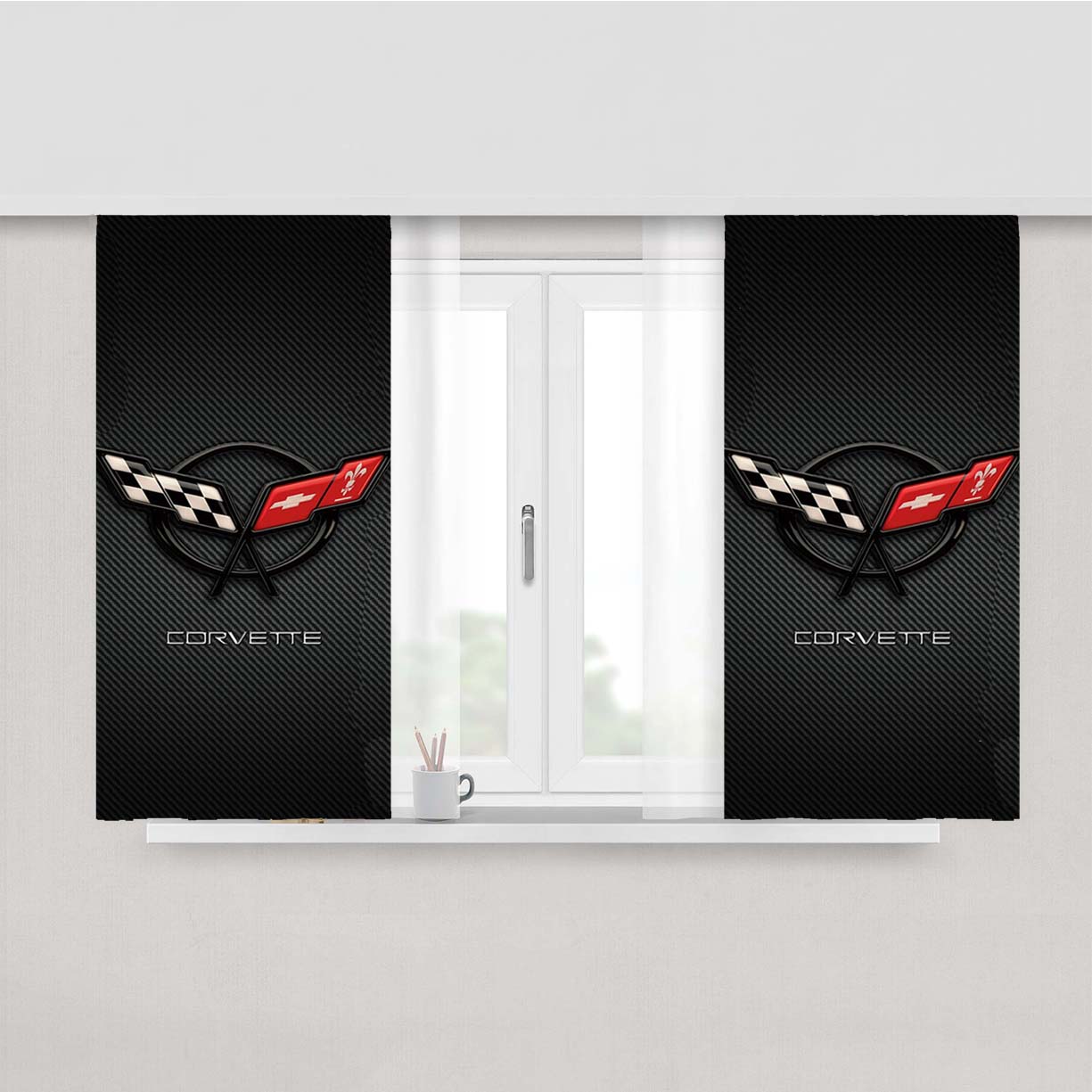 Corvette Logo Peach Skin Window Curtains