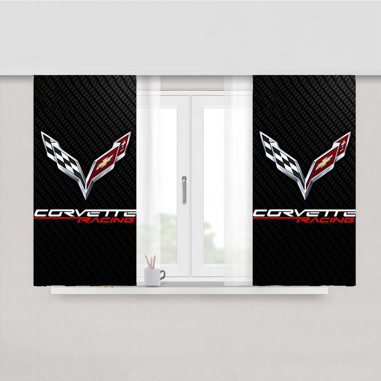 Corvette Logo Carbon Peach Skin Window Curtains