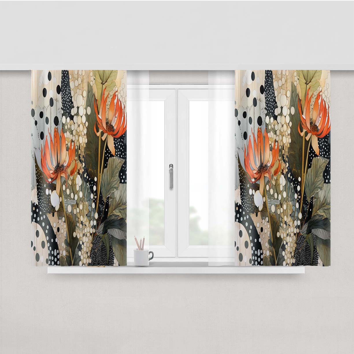 Cute Boho Floral Peach Skin Window Curtains