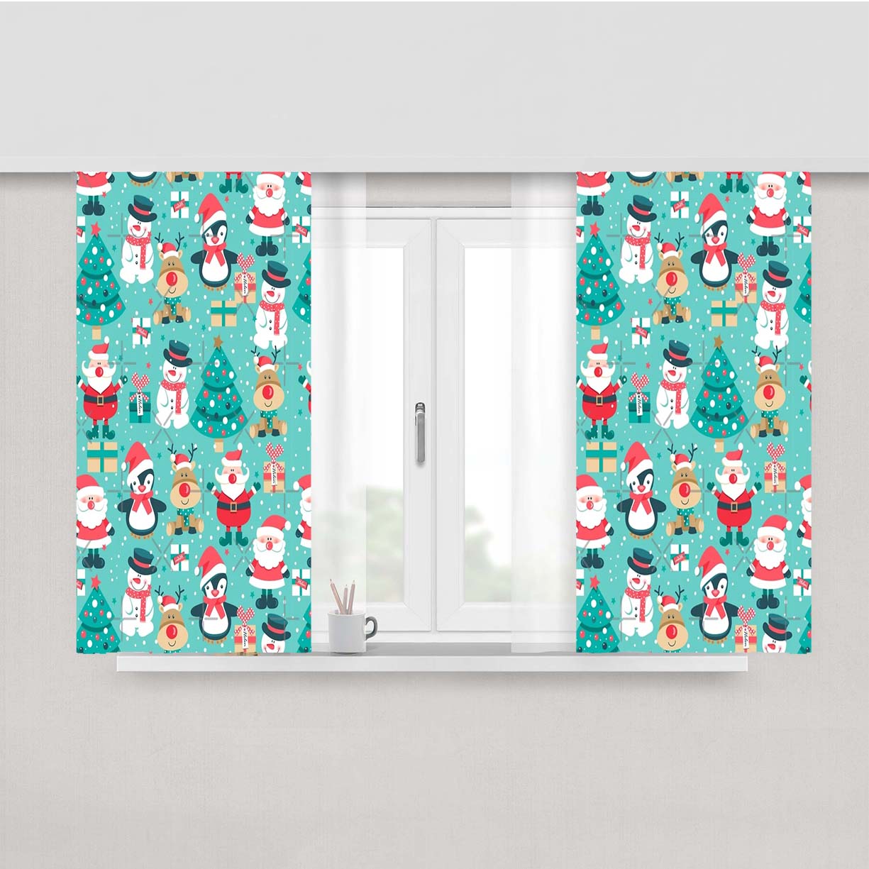 Cute Christmas Peach Skin Window Curtains