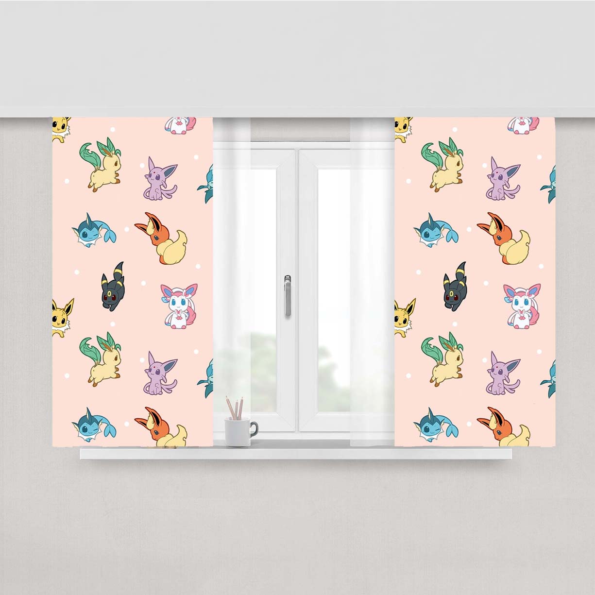 Cute Eevee Pokemon Eeveelutions Pattern Peach Skin Window Curtains