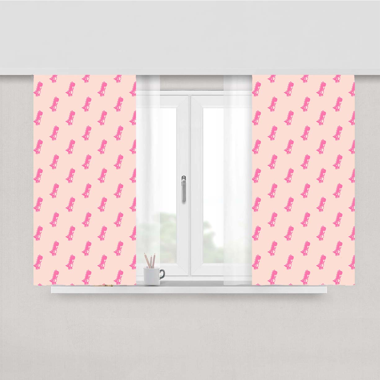 Cute Pink T-Rex Dinosaur Pattern Animal Peach Skin Window Curtains