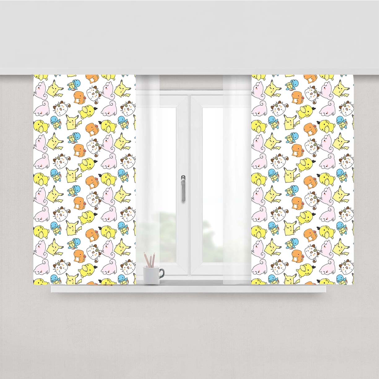 Cute Pokemon Collections Line Art Pattern Peach Skin Window Curtains