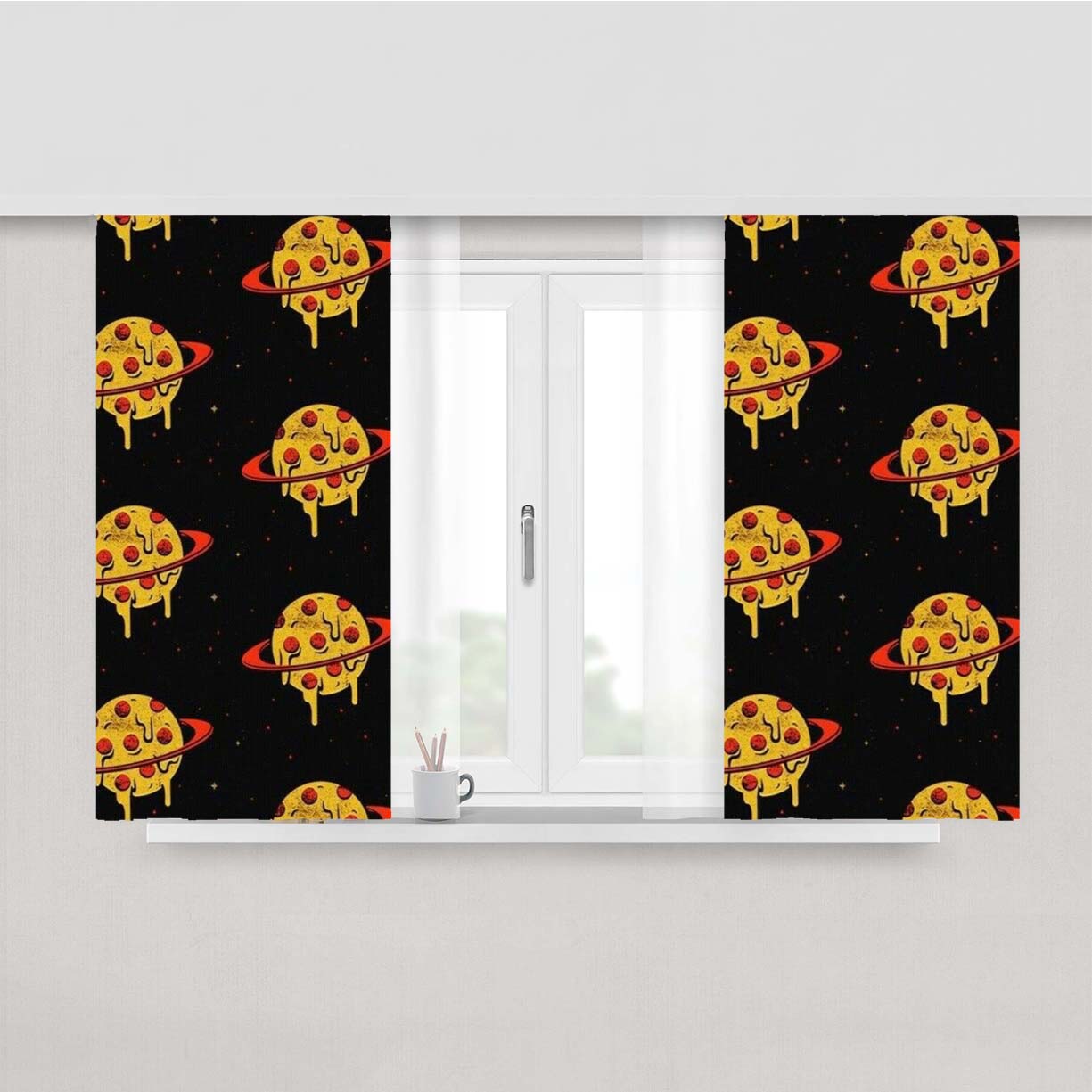 Delivery Pizza Planet Pattern Peach Skin Window Curtains