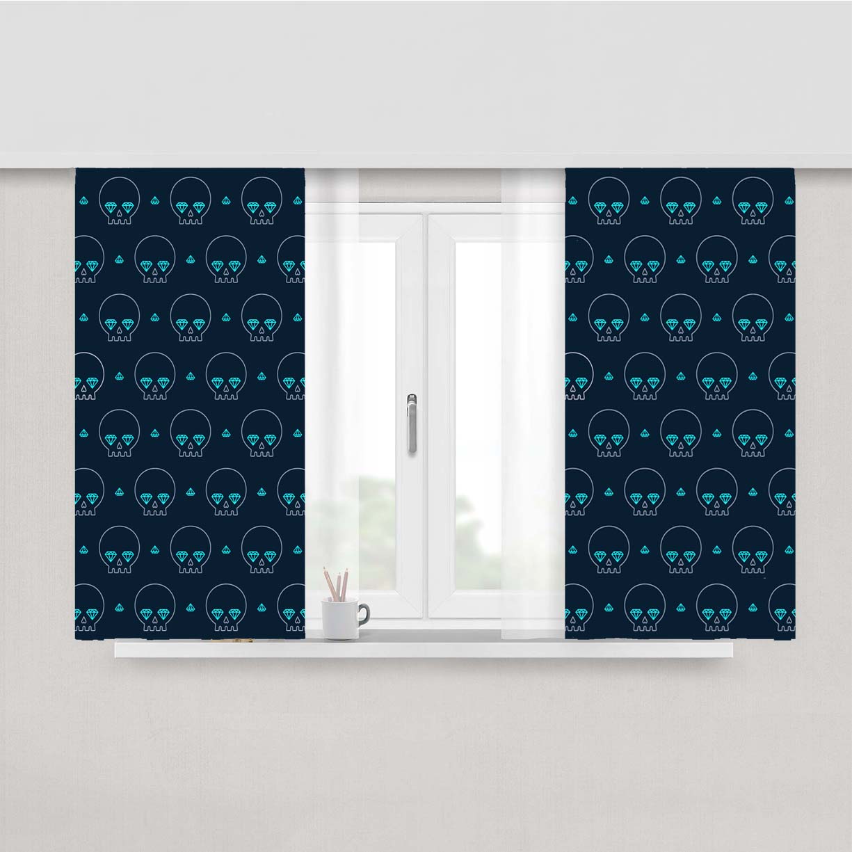 Diamond Supply Pattern Blue Skull Peach Skin Window Curtains