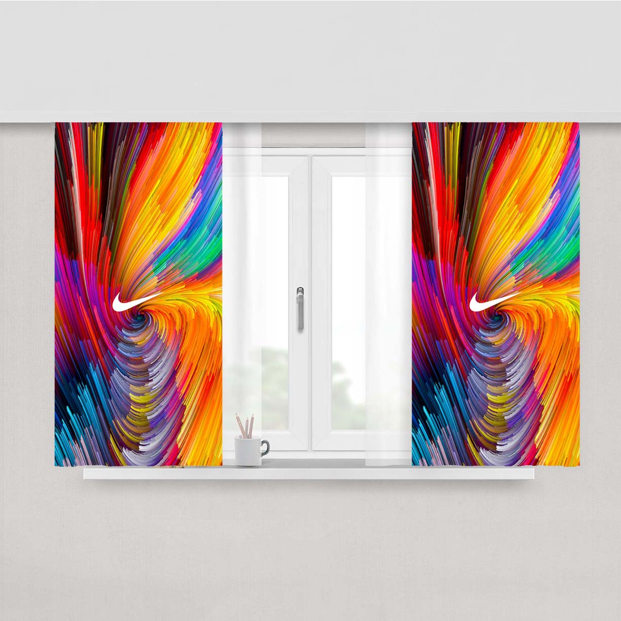 Digital Abstrack Line Color Rainbow Pattern Background Peach Skin Window Curtains