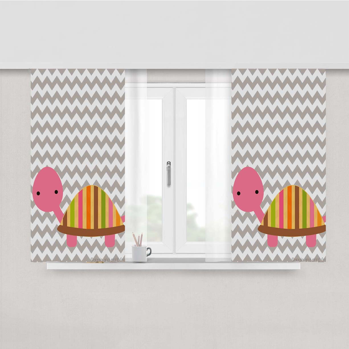 Diy Cute Pink Tortoise Pattern Chevron Peach Skin Window Curtains