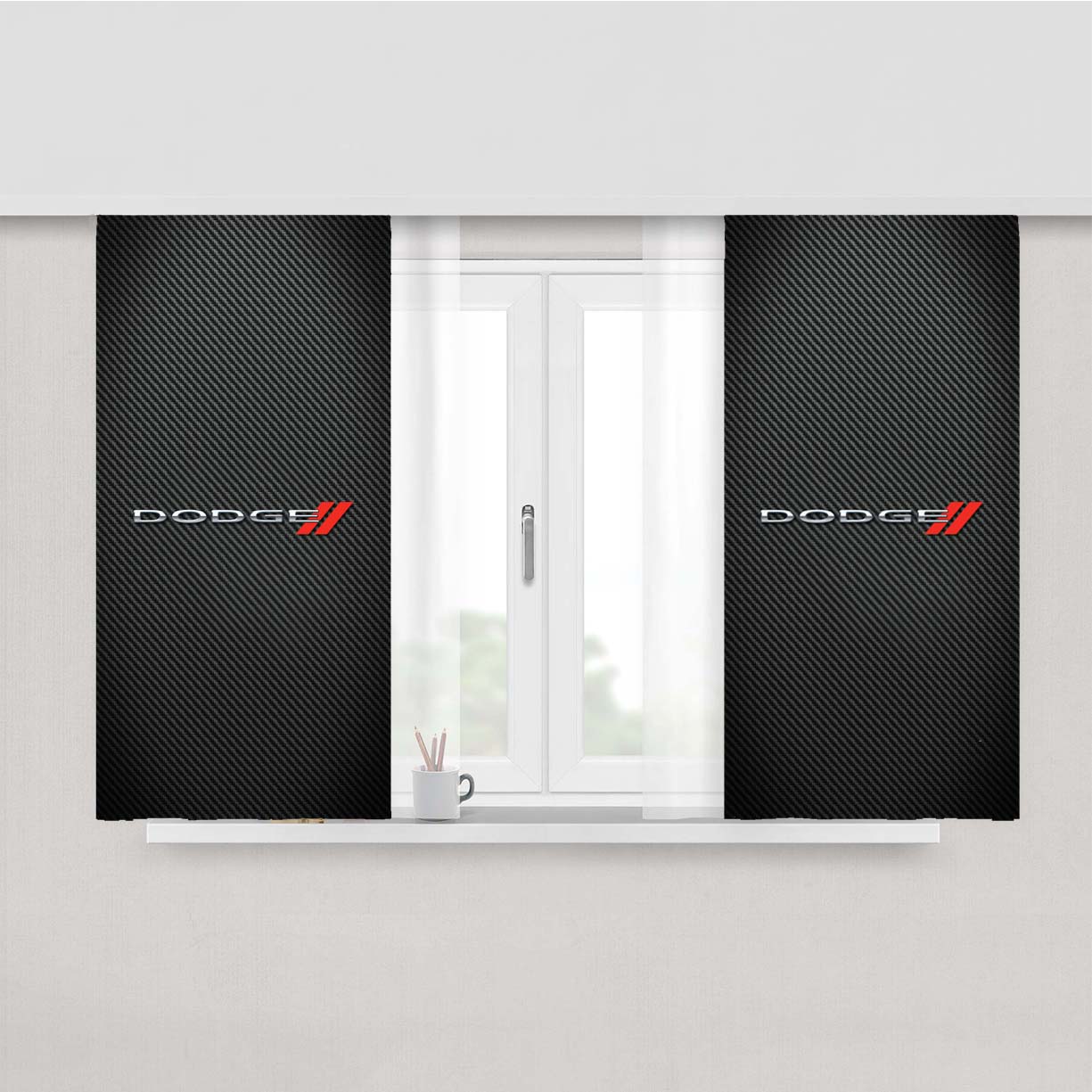 Dodge Carbon Fiber Logo Peach Skin Window Curtains