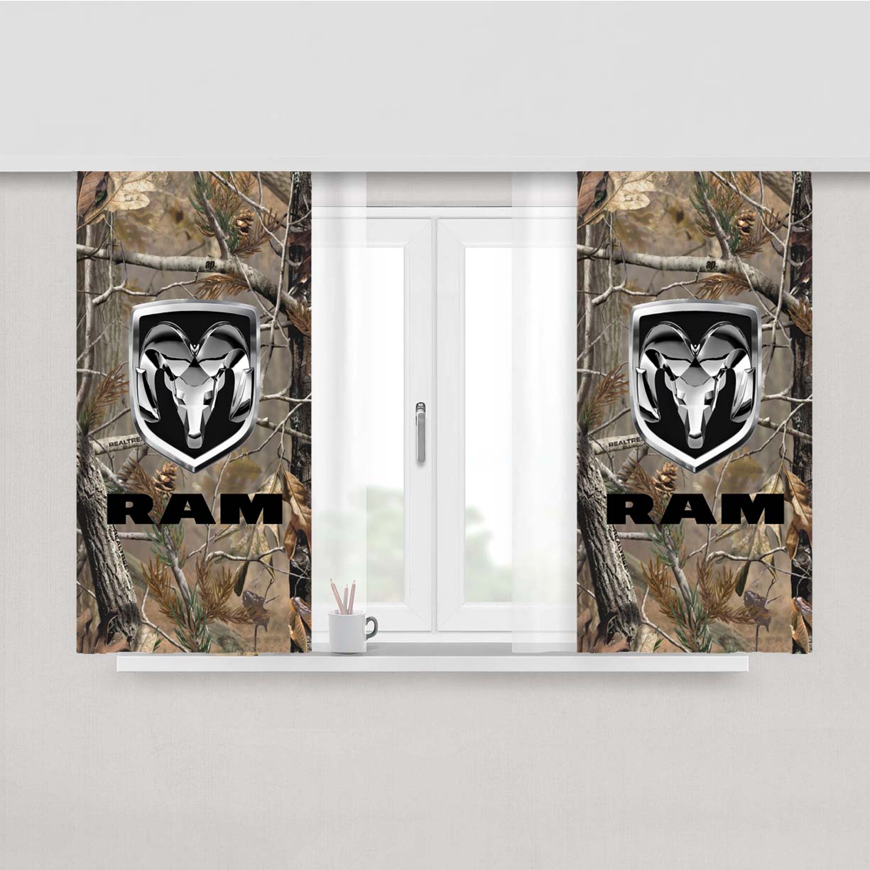 Dodge Ram Real Tree Camouflage Peach Skin Window Curtains