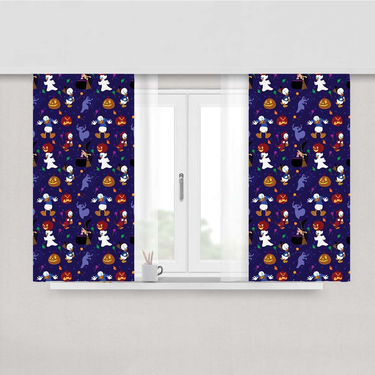 Donald Duck Purple Halloween Pattern Peach Skin Window Curtains