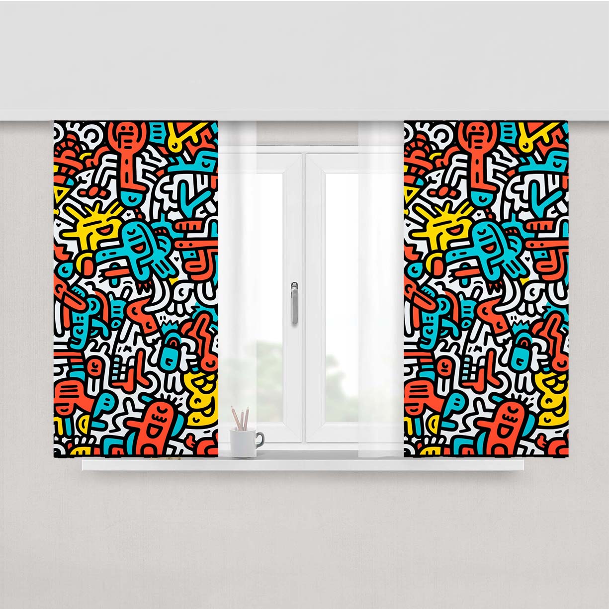 Doodles 4 Peach Skin Window Curtains
