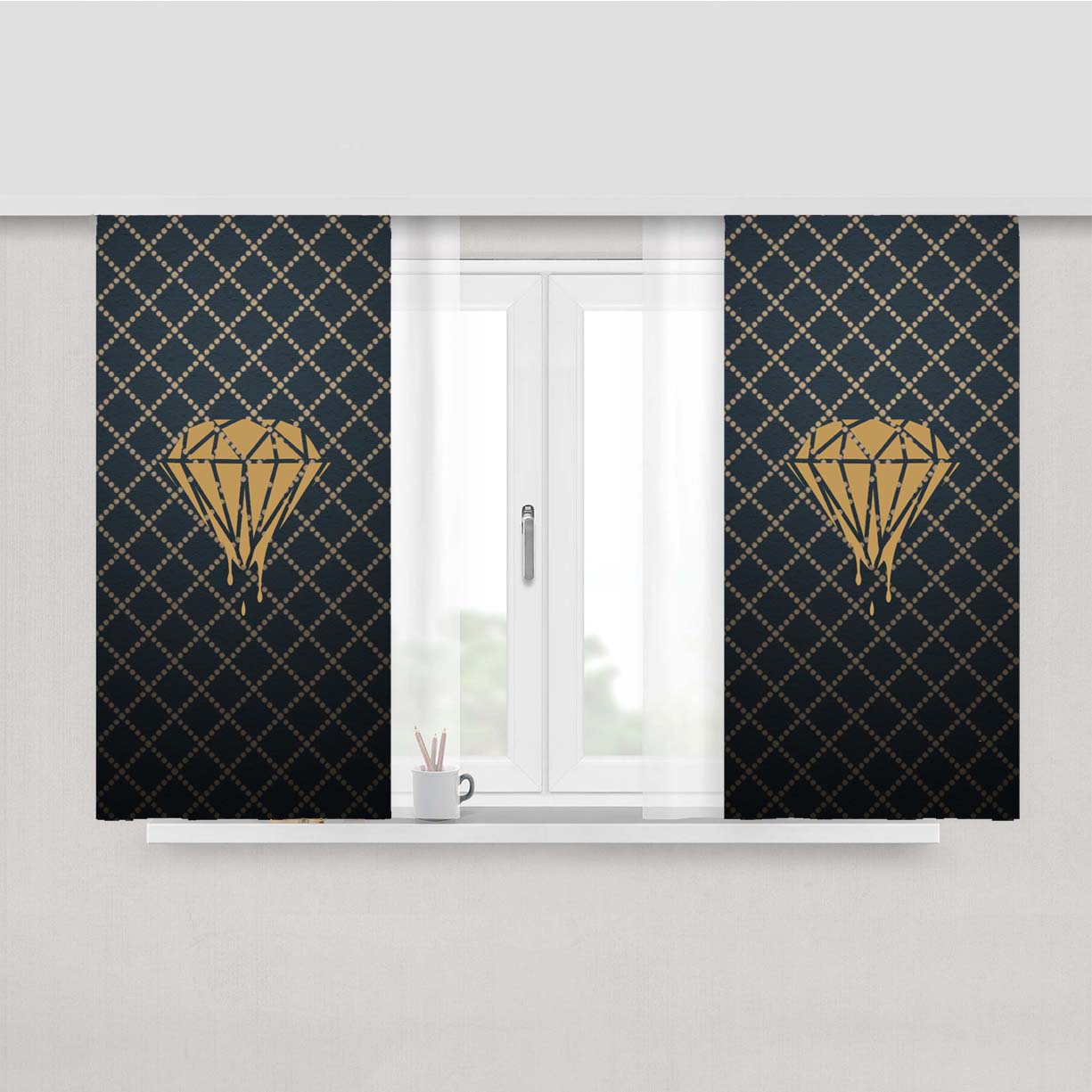 Dotted Diamonds Pattern Peach Skin Window Curtains