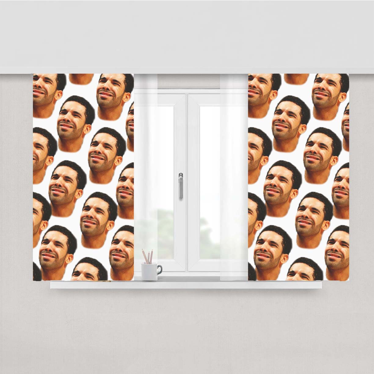 Drake Collage Head Pattern Peach Skin Window Curtains