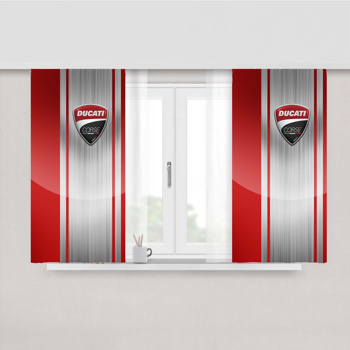 Ducati Corse Red Logo Peach Skin Window Curtains