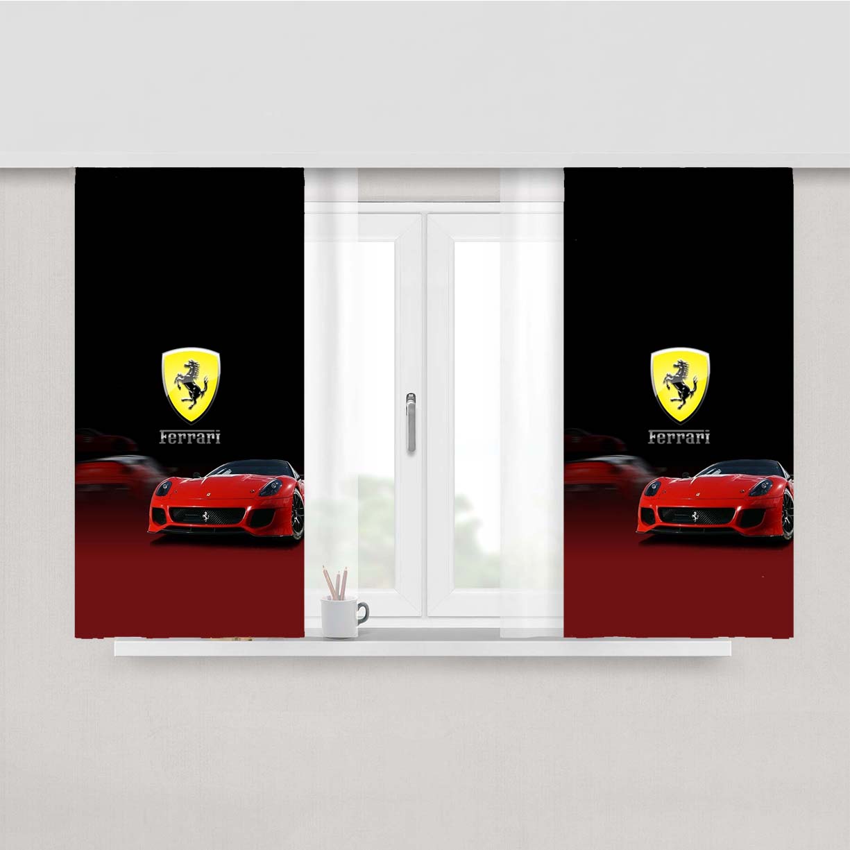 Fast Car Ferrari Peach Skin Window Curtains
