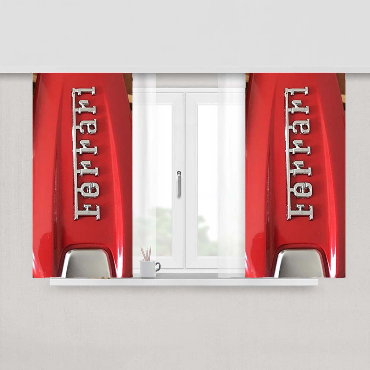 Ferrari Car Keys Red Stylish Peach Skin Window Curtains