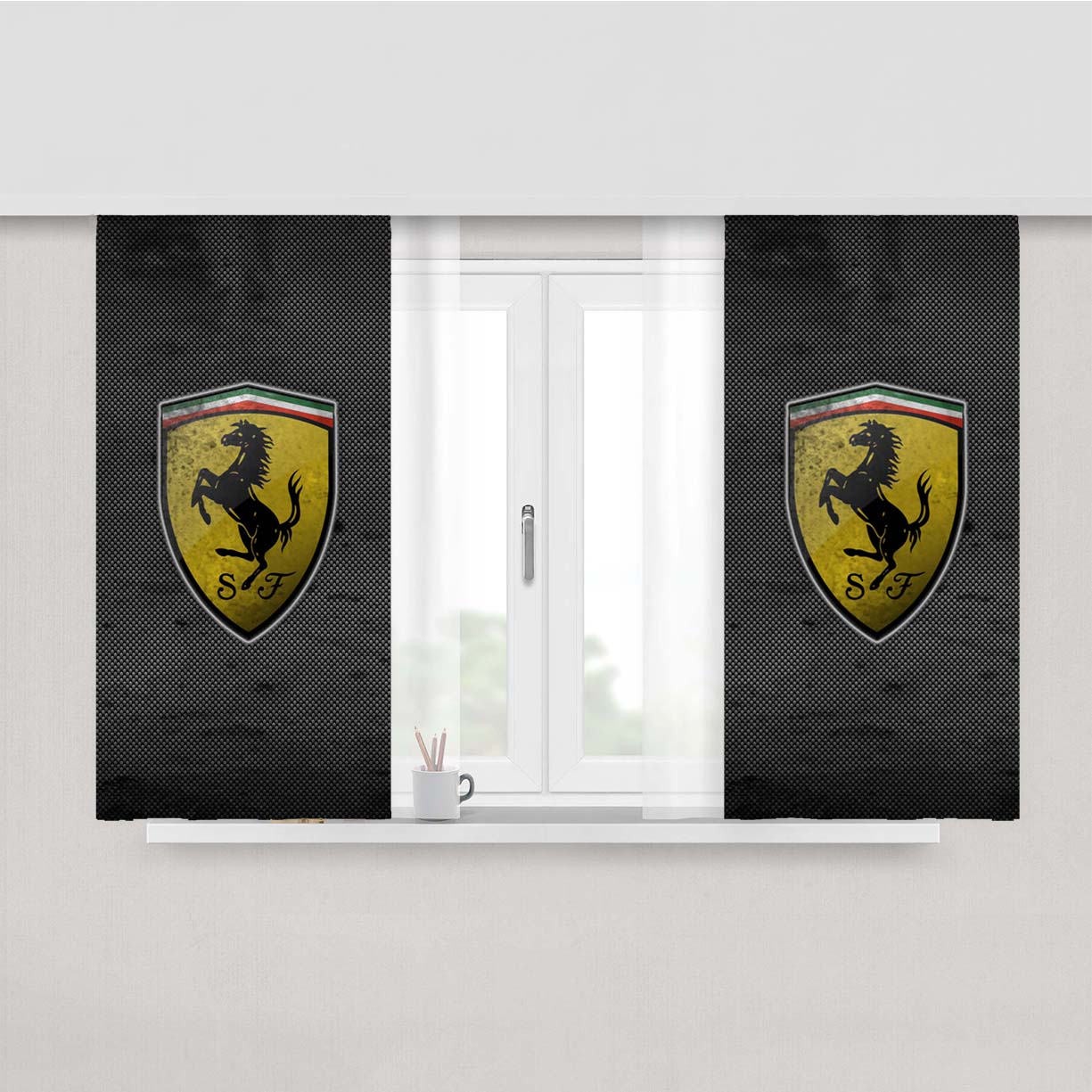 Ferrari Logo Black Grey Texture Peach Skin Window Curtains