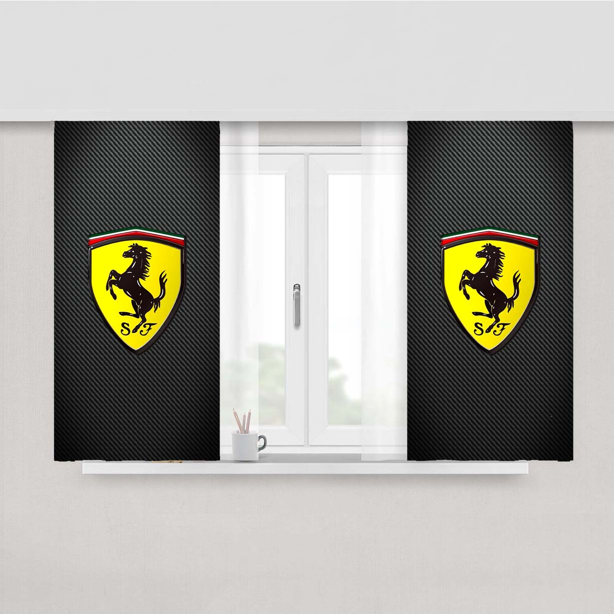 Ferrari Logo Carbon Fiber Peach Skin Window Curtains
