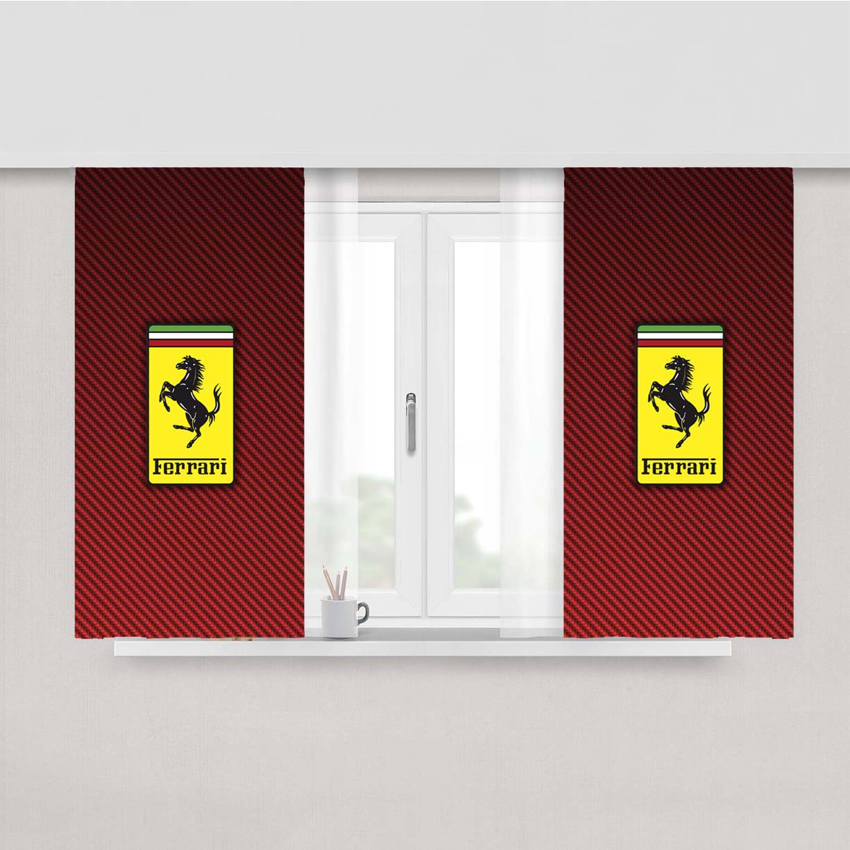Ferrari Red Carbon Fiber Peach Skin Window Curtains