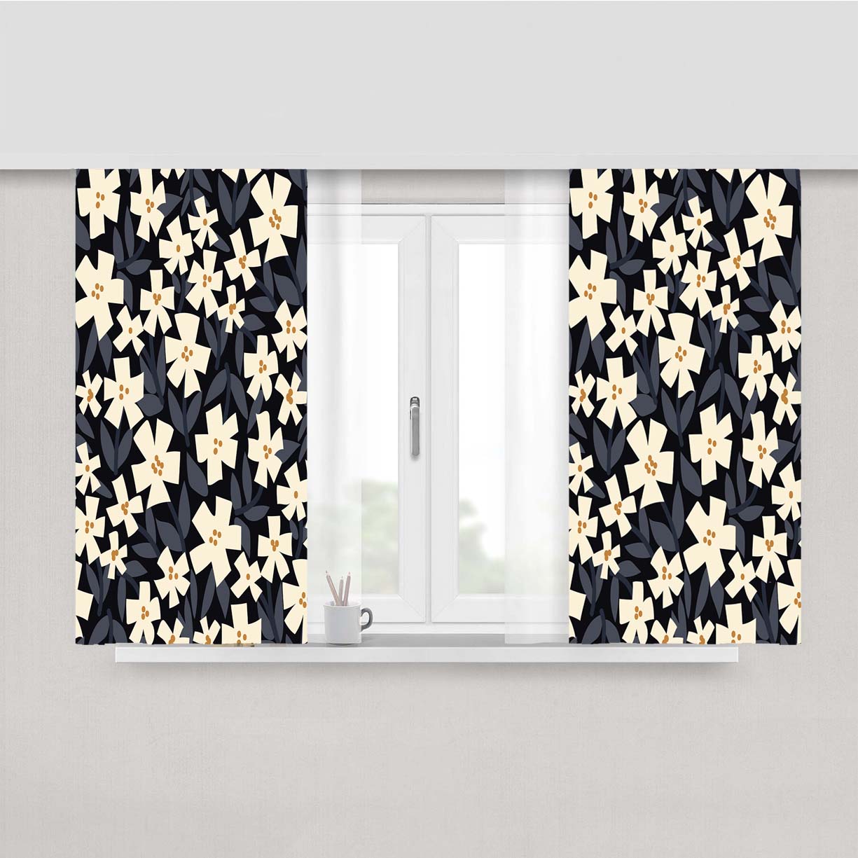 Flat Floral Pattern Peach Skin Window Curtains