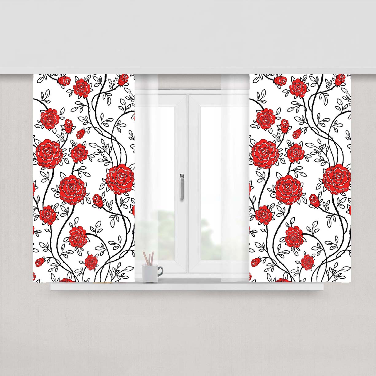 Floral Flowers Pattern Peach Skin Window Curtains