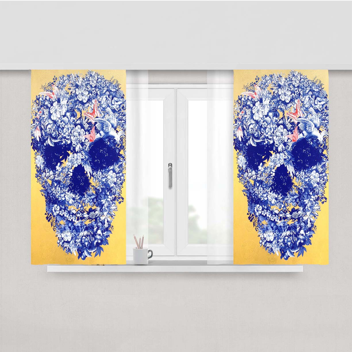 Floral Skull Peach Skin Window Curtains