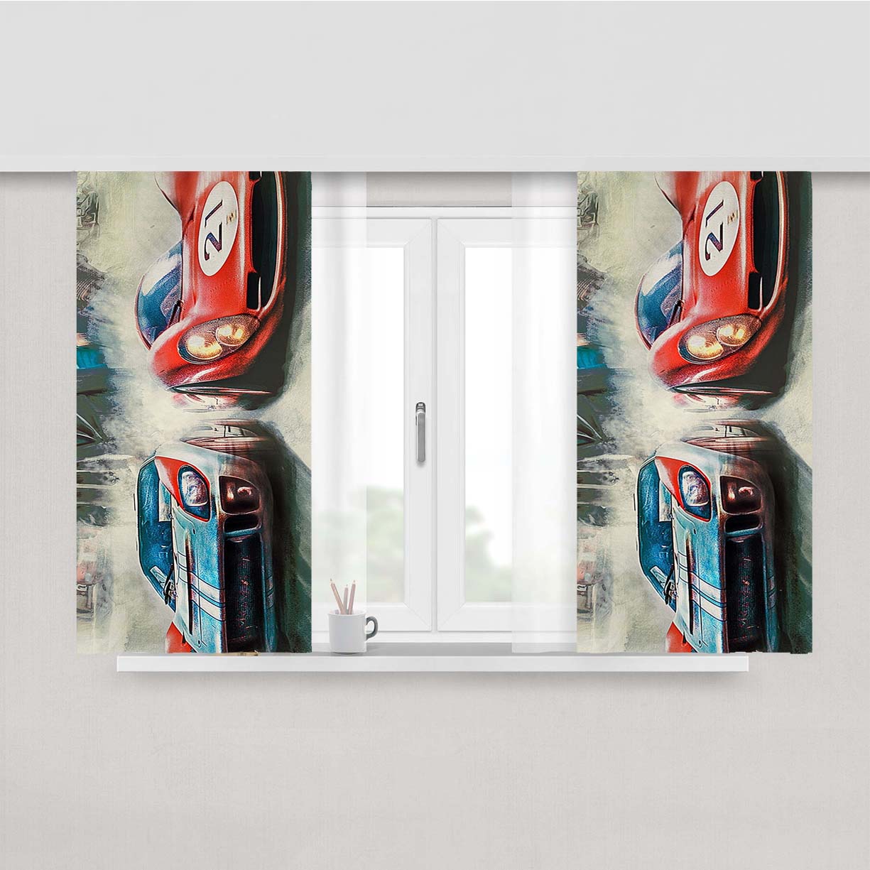 Ford Ferrari Movie Car Artwork Peach Skin Window Curtains