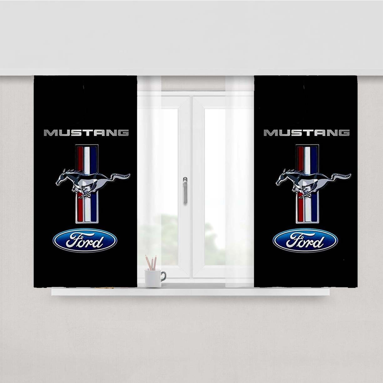 Ford Mustang Logo Peach Skin Window Curtains