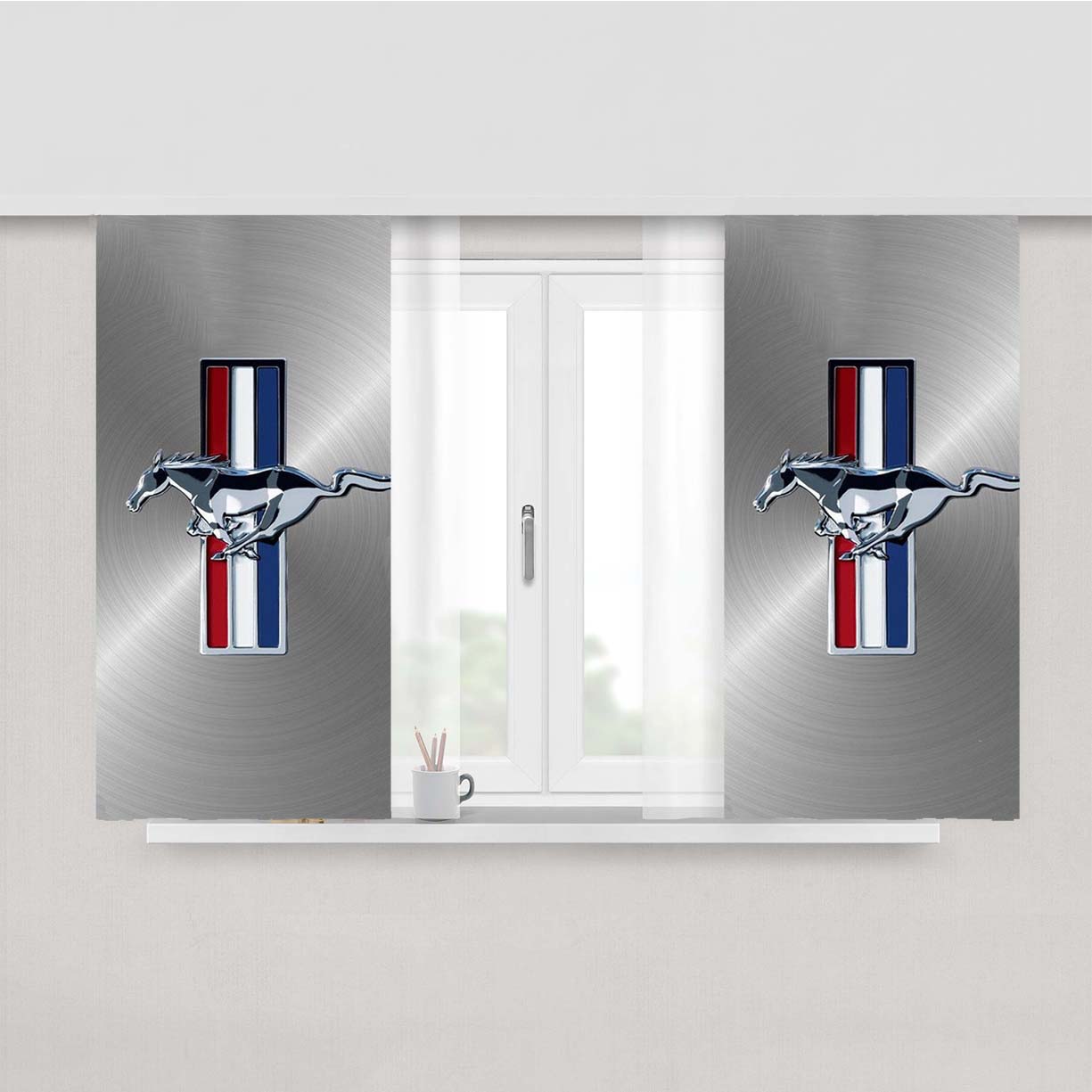 Ford Mustang Plate Peach Skin Window Curtains