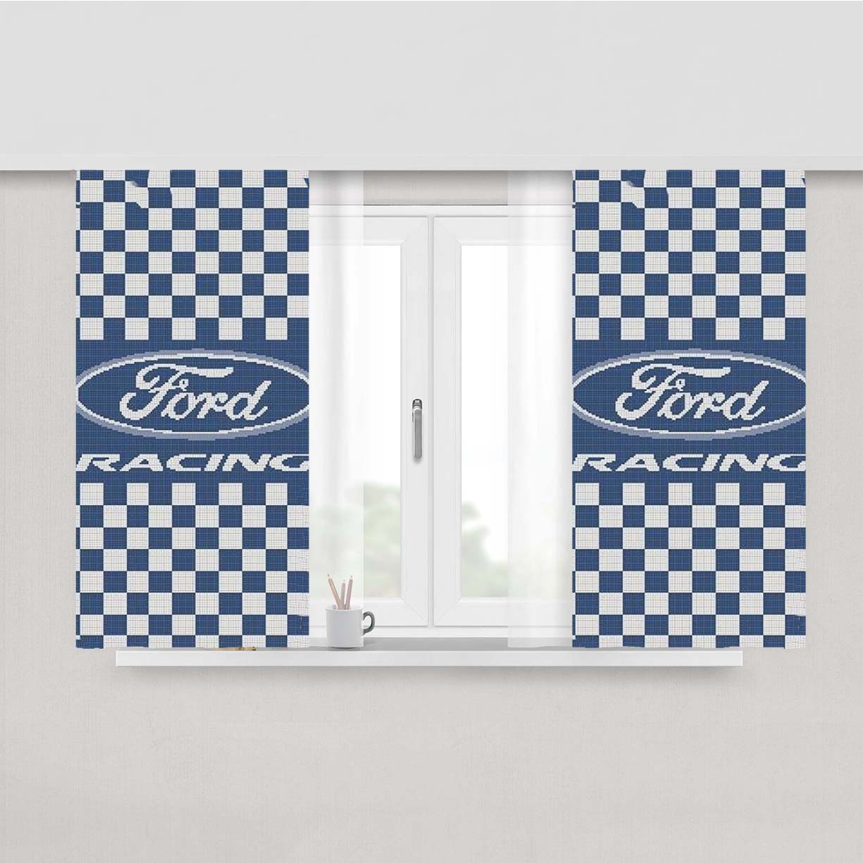 Ford Racing Pattern Peach Skin Window Curtains