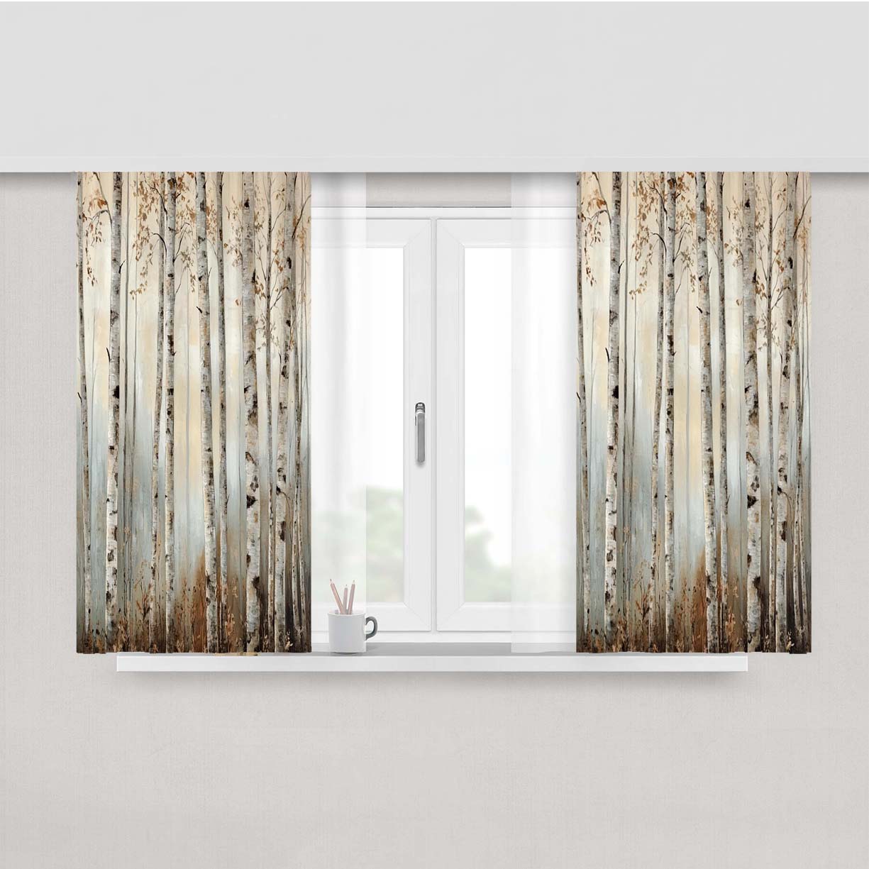 Forest Birch Trees Peach Skin Window Curtains