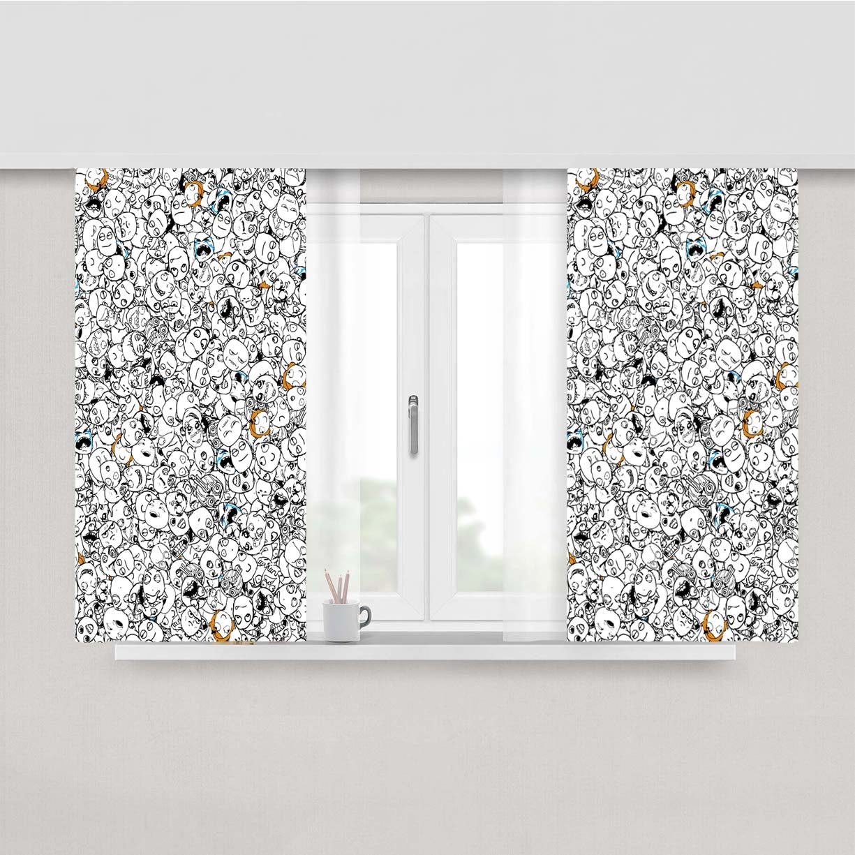 Funny Memes Face Pattern Peach Skin Window Curtains