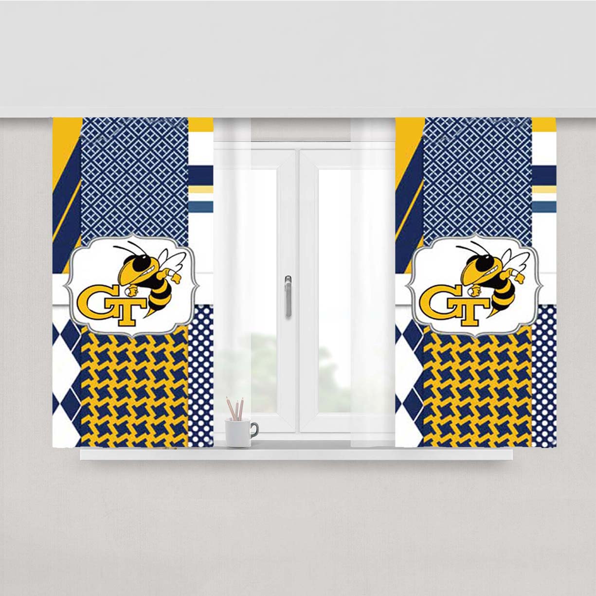 Georgia Tech Bkg Pattern Logo Peach Skin Window Curtains
