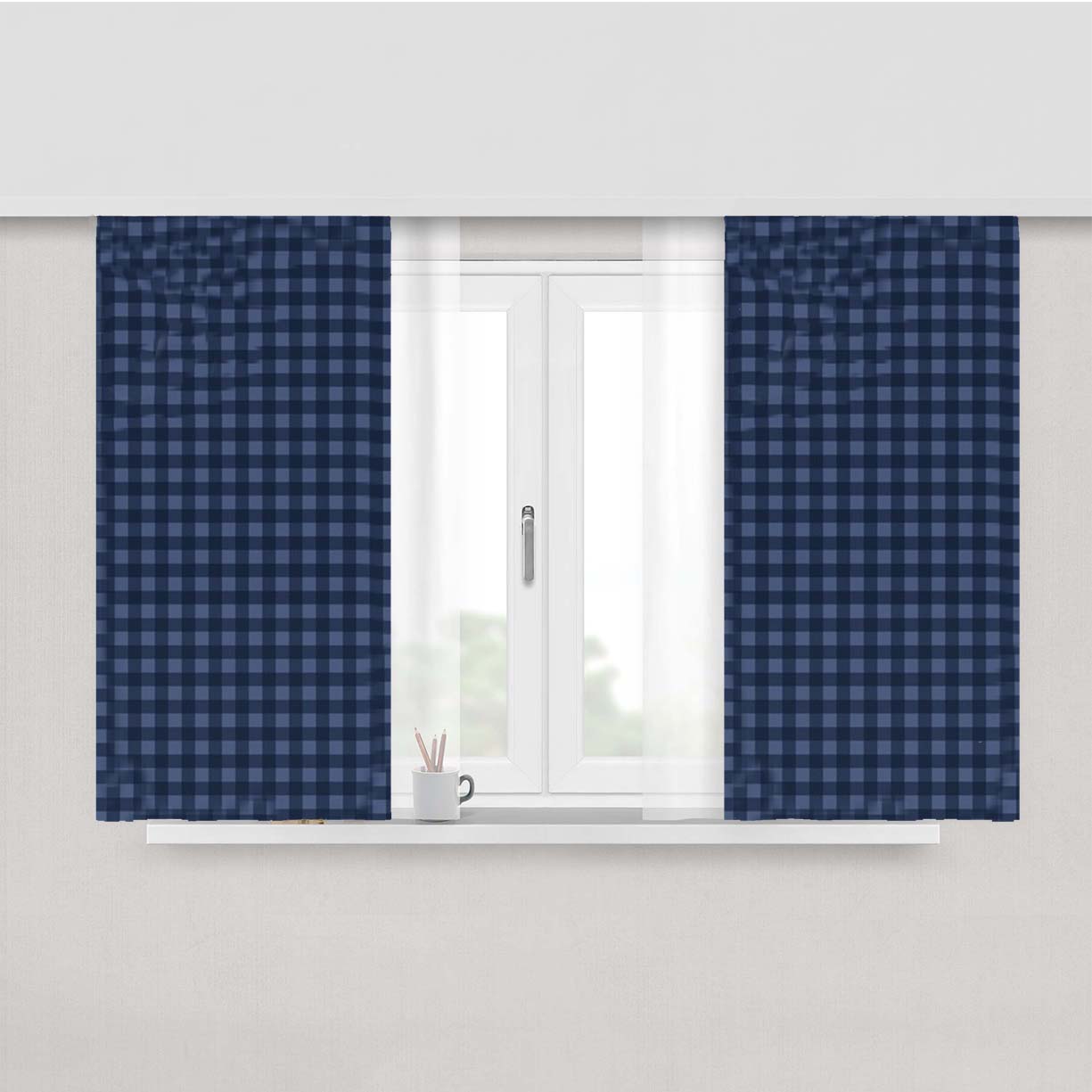 Gingham Plaid Pattern Peach Skin Window Curtains
