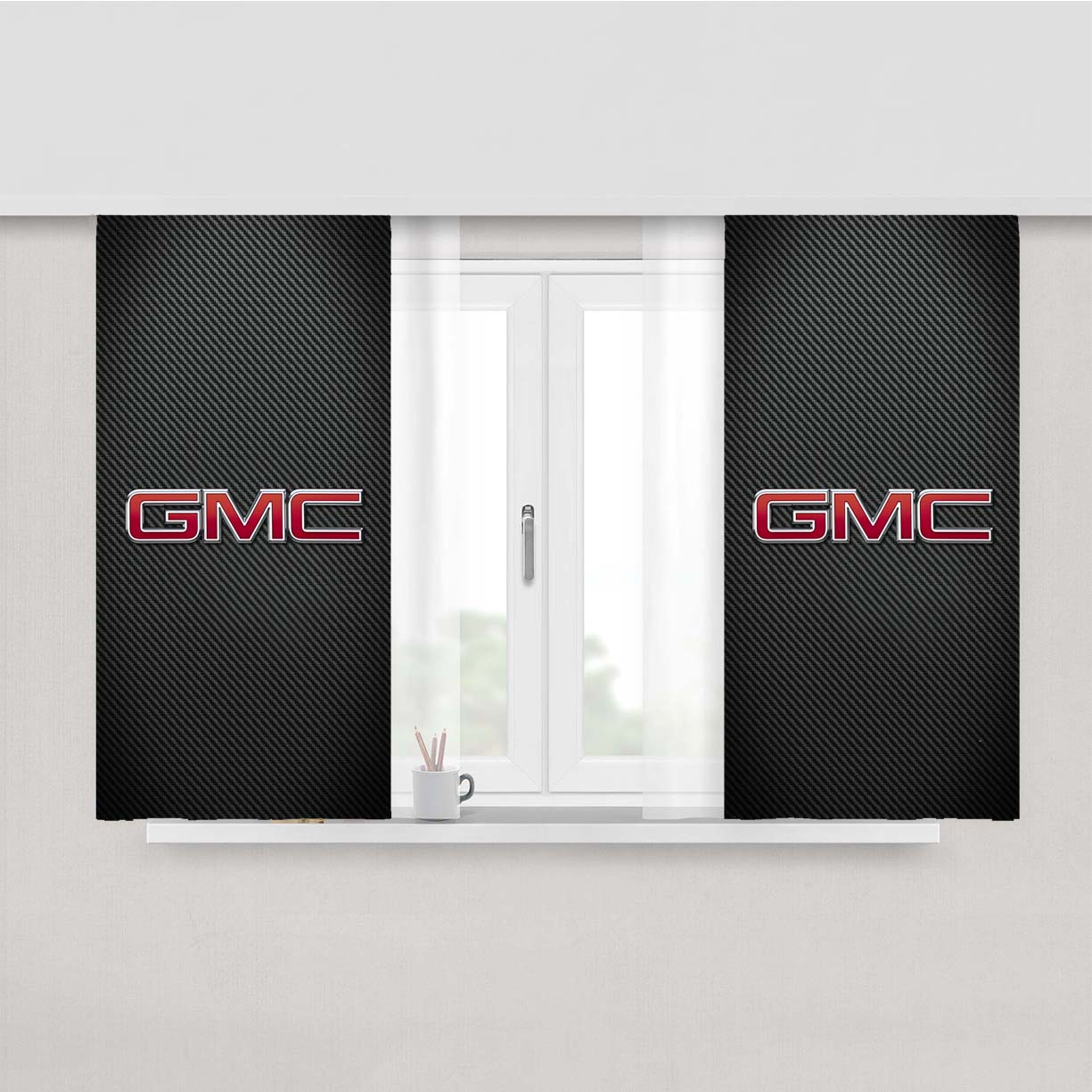 Gmc Carbon Fiber Logo Peach Skin Window Curtains