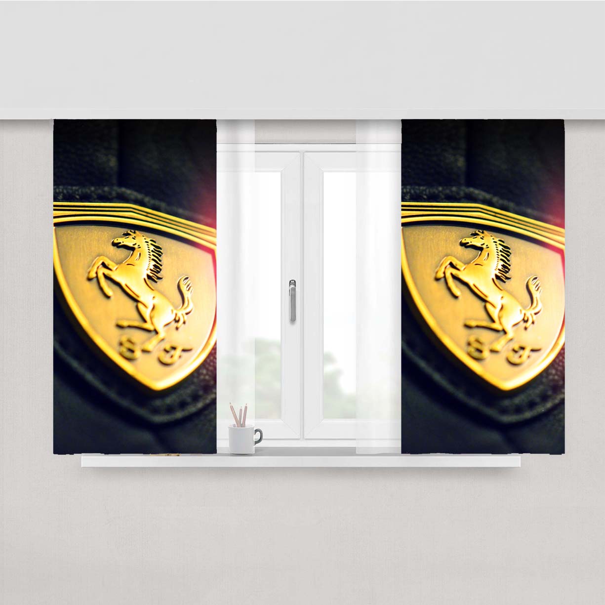 Gold Ferrari Logo Art Peach Skin Window Curtains