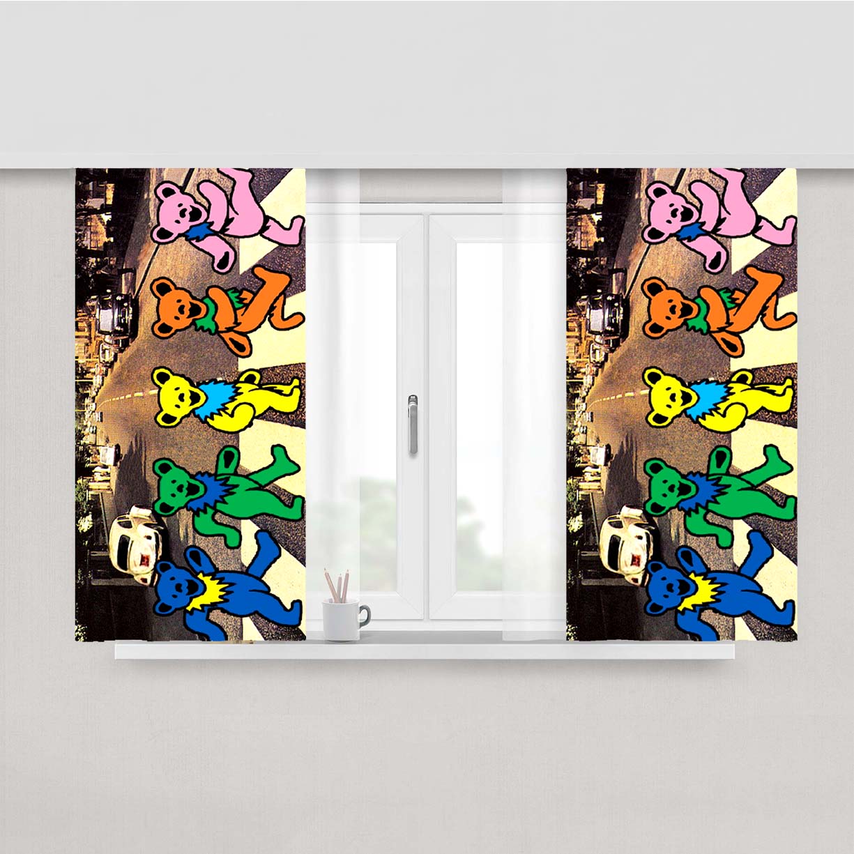 Grateful Dead Bear The Beatle Peach Skin Window Curtains