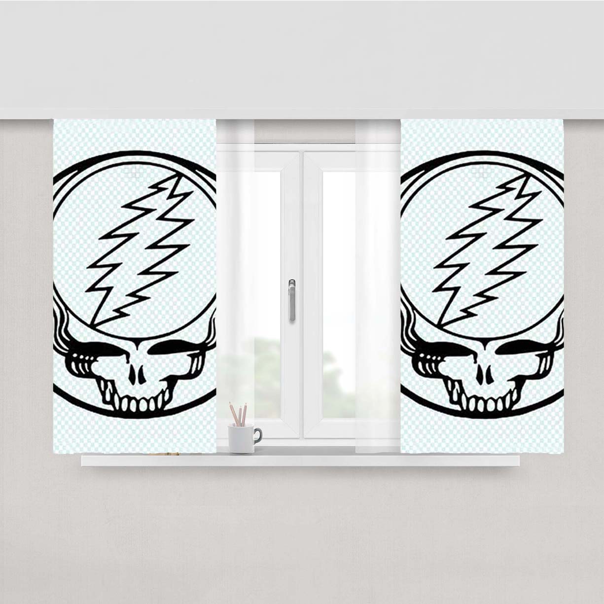 Grateful Dead Logo Outline Checkered Peach Skin Window Curtains