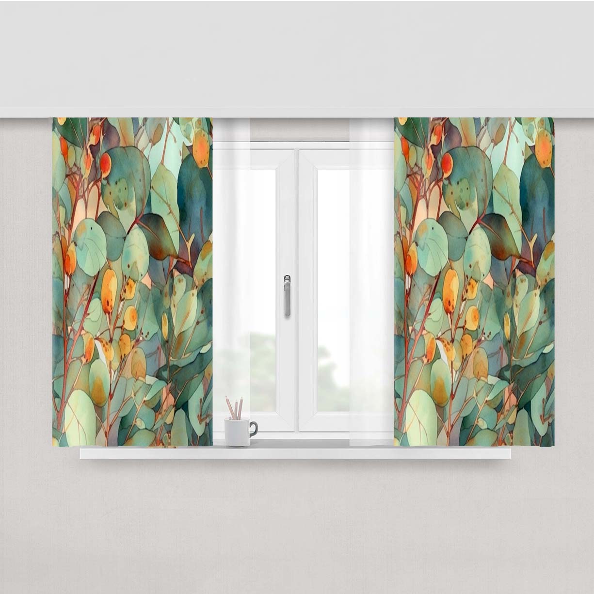 Green Leave Plant Peach Skin Window Curtains
