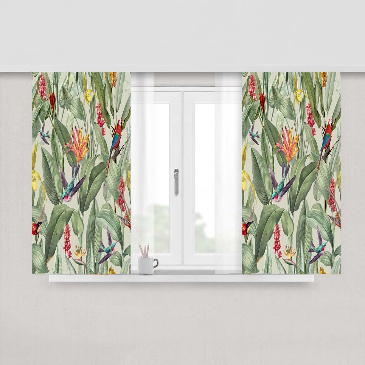 Green Tropical Pattern Peach Skin Window Curtains